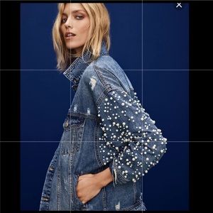 Women's Blue Jean Jacket with Pearl Embellishments